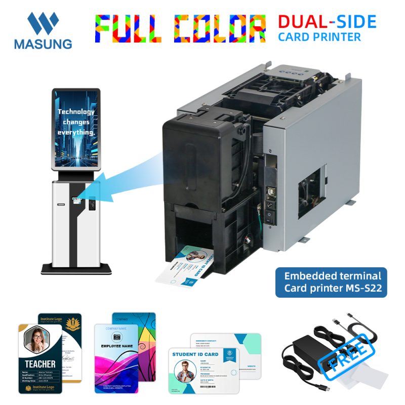 Módulo de impresora de tarjetas integrable y personalizable Masung MS-S22 para quioscos, terminales y máquinas de autoservicio.